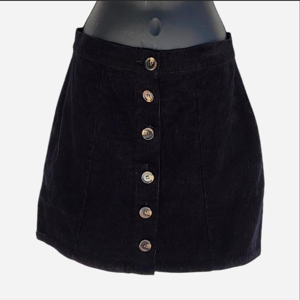 Black Button-Up Corduroy Skirt